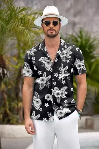 COOFANDY Mens Hawaiian Shirt Short Sleeve Floral Button Down Shirts Tropical Summer Beach Shirts Camp Collar Shirt - 3