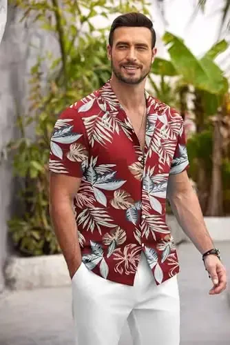 COOFANDY Mens Hawaiian Shirt Short Sleeve Floral Button Down Shirts Tropical Summer Beach Shirts Camp Collar Shirt - COOFANDY (1)