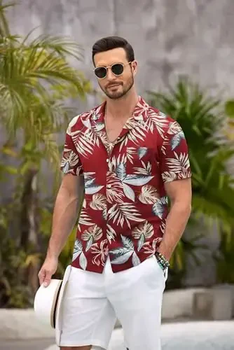 COOFANDY Hawaiian Short Button Sleeve Down Shirt Shirts Beach - 3