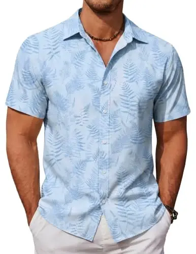 COOFANDY Mens Hawaiian Shirts Short Sleeve Button Down Aloha Shirt Casual Beach Clothes 
