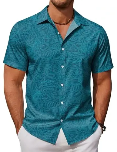 COOFANDY Mens Hawaiian Shirts Short Sleeve Button Down Aloha Shirt Casual Beach Clothes - 1