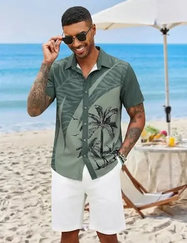 COOFANDY Mens Hawaiian Shirts Short Sleeve Button Down Aloha Shirt Casual Beach Clothes - 3