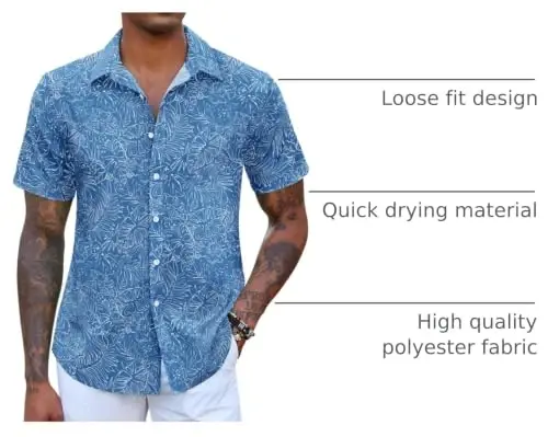 COOFANDY Mens Hawaiian Shirts Short Sleeve Button Down Aloha Shirt Casual Beach Clothes - 4
