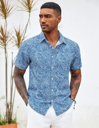 COOFANDY Mens Hawaiian Shirts Short Sleeve Button Down Aloha Shirt Casual Beach Clothes - 5