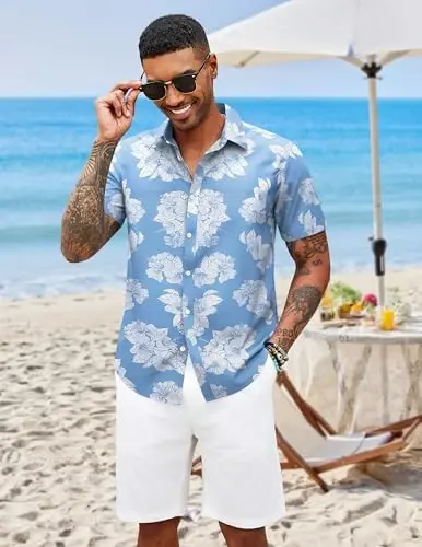 COOFANDY Mens Hawaiian Shirts Short Sleeve Button Down Aloha Shirt Casual Beach Clothes - 2