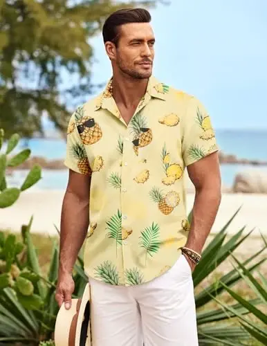 COOFANDY Mens Hawaiian Shirt Short Sleeve Button Down Shirts Tropical Summer Beach Shirts Casual Floral Aloha Shirts - 3