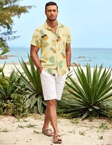 COOFANDY Mens Hawaiian Shirt Short Sleeve Button Down Shirts Tropical Summer Beach Shirts Casual Floral Aloha Shirts - 4