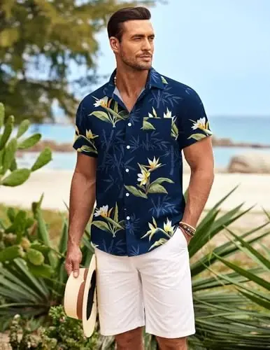 COOFANDY Mens Hawaiian Shirt Short Sleeve Button Down Shirts Tropical Summer Beach Shirts Casual Floral Aloha Shirts - 4