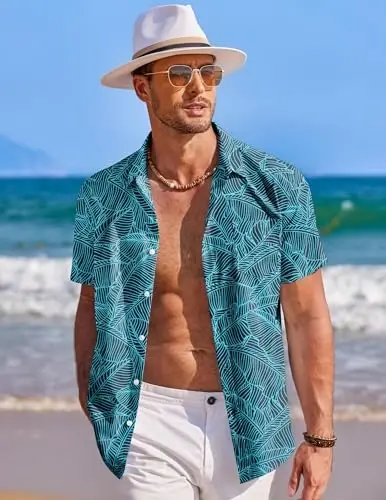 COOFANDY Mens Hawaiian Shirt Short Sleeve Button Down Shirts Tropical Summer Beach Shirts Casual Floral Aloha Shirts - 2