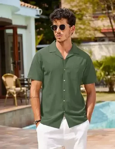 COOFANDY Mens Hawaiian Shirt Short Sleeve Buttoon Down Shirts Casual Tropical Floral Summer Linen Shirts - 4