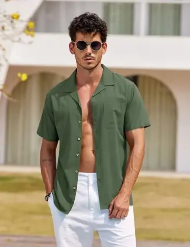 COOFANDY Mens Hawaiian Shirt Short Sleeve Buttoon Down Shirts Casual Tropical Floral Summer Linen Shirts - 2