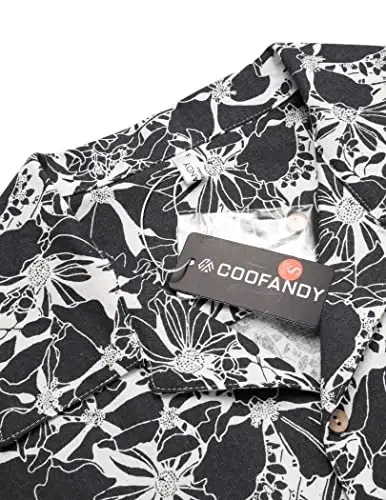 COOFANDY Mens Hawaiian Shirt Short Sleeve Buttoon Down Shirts Casual Tropical Floral Summer Linen Shirts - 5