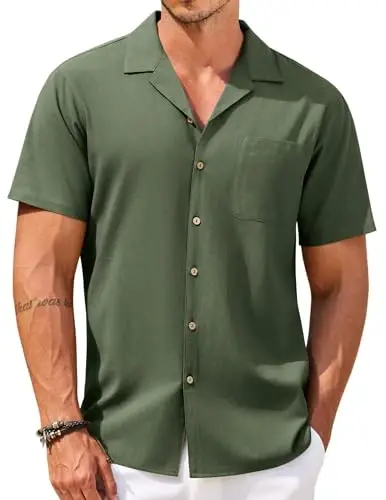 COOFANDY Mens Hawaiian Shirt Short Sleeve Buttoon Down Shirts Casual Tropical Floral Summer Linen Shirts 