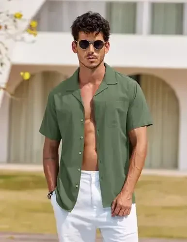 COOFANDY Mens Hawaiian Shirt Short Sleeve Buttoon Down Shirts Casual Tropical Floral Summer Linen Shirts - 2