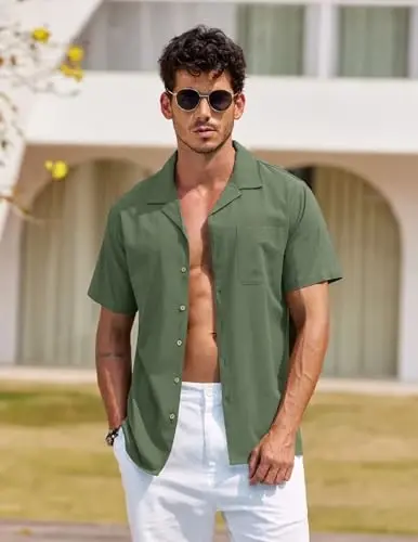 COOFANDY Mens Hawaiian Shirt Short Sleeve Buttoon Down Shirts Casual Tropical Floral Summer Linen Shirts - 2