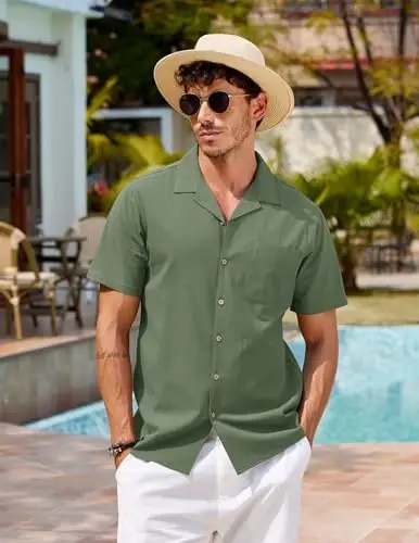 COOFANDY Mens Hawaiian Shirt Short Sleeve Buttoon Down Shirts Casual Tropical Floral Summer Linen Shirts - 3