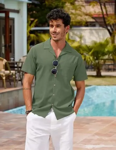 COOFANDY Mens Hawaiian Shirt Short Sleeve Buttoon Down Shirts Casual Tropical Floral Summer Linen Shirts - 4