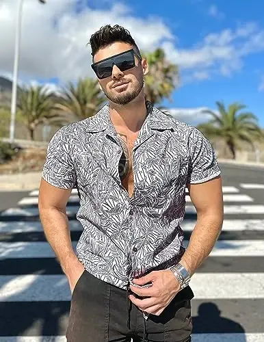 COOFANDY Mens Hawaiian Shirt Short Sleeve Buttoon Down Shirts Casual Tropical Floral Summer Linen Shirts - 3