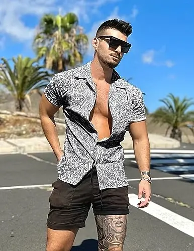 COOFANDY Mens Hawaiian Shirt Short Sleeve Buttoon Down Shirts Casual Tropical Floral Summer Linen Shirts - 4