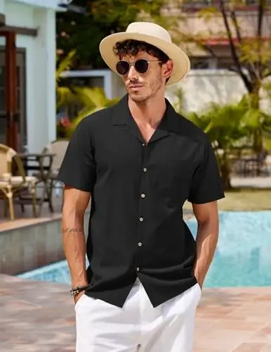 COOFANDY Mens Hawaiian Shirt Short Sleeve Buttoon Down Shirts Casual Tropical Floral Summer Linen Shirts - 2