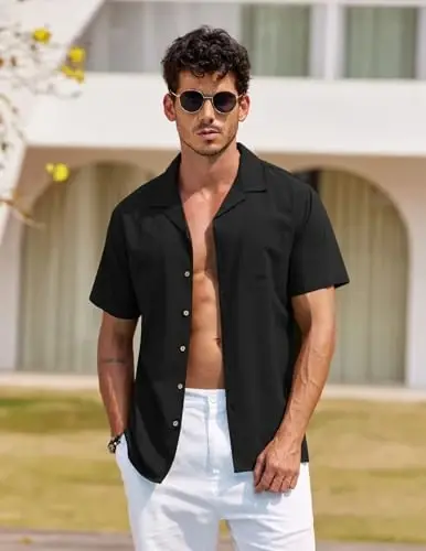 COOFANDY Mens Hawaiian Shirt Short Sleeve Buttoon Down Shirts Casual Tropical Floral Summer Linen Shirts - 3