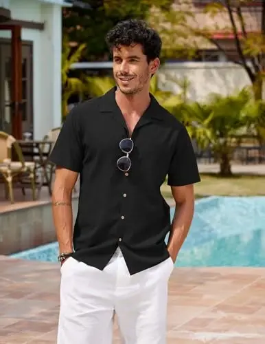 COOFANDY Mens Hawaiian Shirt Short Sleeve Buttoon Down Shirts Casual Tropical Floral Summer Linen Shirts - 4