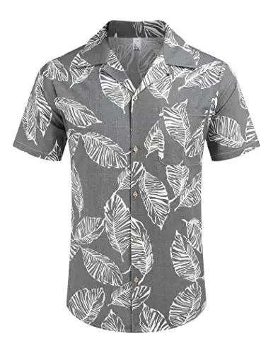 COOFANDY Mens Hawaiian Shirt Short Sleeve Buttoon Down Shirts Casual Tropical Floral Summer Linen Shirts - COOFANDY (1)