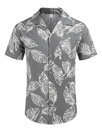 COOFANDY Mens Hawaiian Shirt Short Sleeve Buttoon Down Shirts Casual Tropical Floral Summer Linen Shirts - 2
