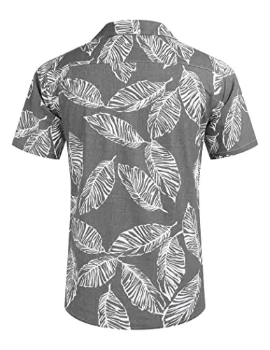 COOFANDY Mens Hawaiian Shirt Short Sleeve Buttoon Down Shirts Casual Tropical Floral Summer Linen Shirts - 4