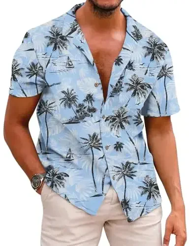 COOFANDY Mens Hawaiian Shirt Short Sleeve Buttoon Down Shirts Casual Tropical Floral Summer Linen Shirts - COOFANDY