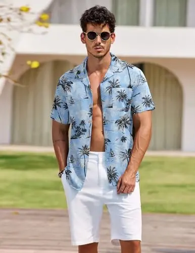 COOFANDY Mens Hawaiian Shirt Short Sleeve Buttoon Down Shirts Casual Tropical Floral Summer Linen Shirts - 3
