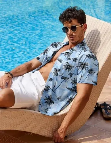 COOFANDY Mens Hawaiian Shirt Short Sleeve Buttoon Down Shirts Casual Tropical Floral Summer Linen Shirts - 4