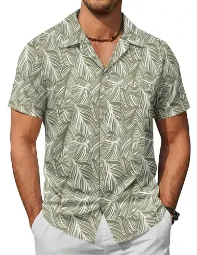 COOFANDY Mens Hawaiian Shirt Short Sleeve Buttoon Down Shirts Casual Tropical Floral Summer Linen Shirts - COOFANDY