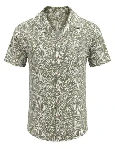 COOFANDY Mens Hawaiian Shirt Short Sleeve Buttoon Down Shirts Casual Tropical Floral Summer Linen Shirts - 2
