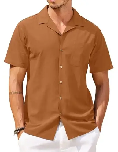 COOFANDY Mens Hawaiian Shirt Short Sleeve Buttoon Down Shirts Casual Tropical Floral Summer Linen Shirts - COOFANDY