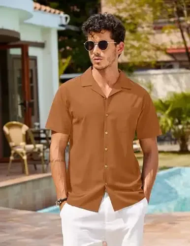 COOFANDY Mens Hawaiian Shirt Short Sleeve Buttoon Down Shirts Casual Tropical Floral Summer Linen Shirts - 2