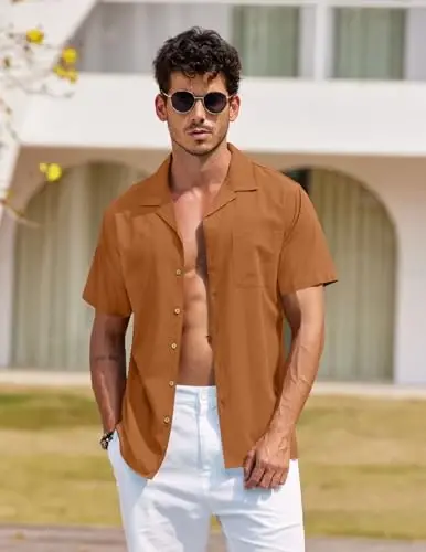 COOFANDY Mens Hawaiian Shirt Short Sleeve Buttoon Down Shirts Casual Tropical Floral Summer Linen Shirts - 3