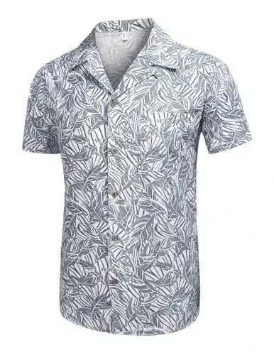 COOFANDY Mens Hawaiian Shirt Short Sleeve Buttoon Down Shirts Casual Tropical Floral Summer Linen Shirts - 3