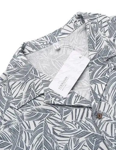 COOFANDY Mens Hawaiian Shirt Short Sleeve Buttoon Down Shirts Casual Tropical Floral Summer Linen Shirts - 5