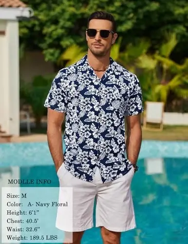 COOFANDY Mens Hawaiian Shirt Short Sleeve Buttoon Down Shirts Casual Tropical Floral Summer Linen Shirts - 2