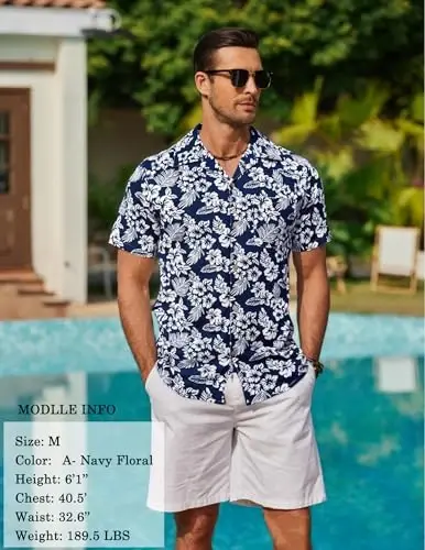 COOFANDY Mens Hawaiian Shirt Short Sleeve Buttoon Down Shirts Casual Tropical Floral Summer Linen Shirts - 3