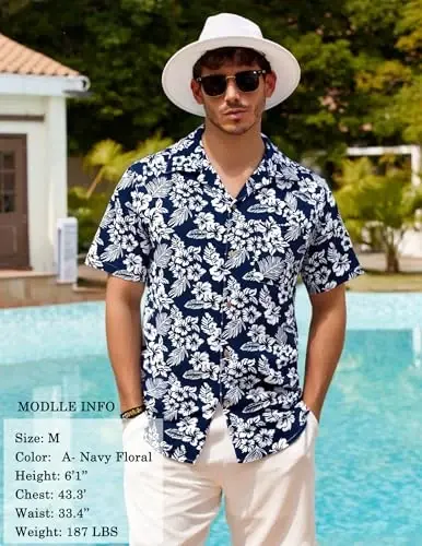 COOFANDY Mens Hawaiian Shirt Short Sleeve Buttoon Down Shirts Casual Tropical Floral Summer Linen Shirts - 4