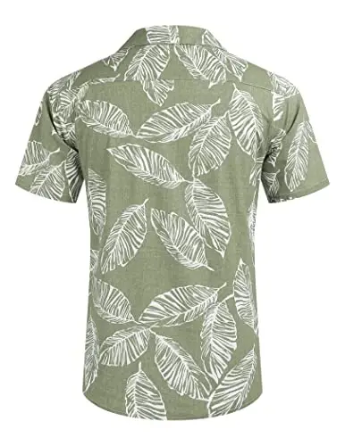 COOFANDY Mens Hawaiian Shirt Short Sleeve Buttoon Down Shirts Casual Tropical Floral Summer Linen Shirts - 4