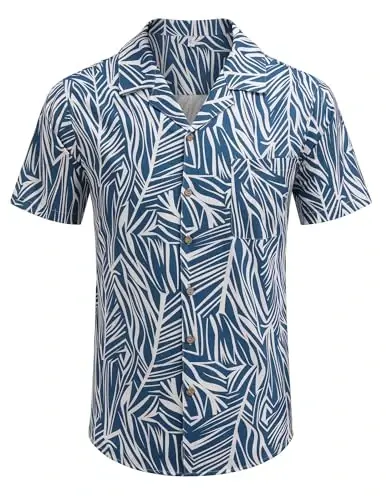 COOFANDY Mens Hawaiian Shirt Short Sleeve Buttoon Down Shirts Casual Tropical Floral Summer Linen Shirts - COOFANDY (1)