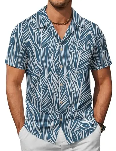 COOFANDY Mens Hawaiian Shirt Short Sleeve Buttoon Down Shirts Casual Tropical Floral Summer Linen Shirts 