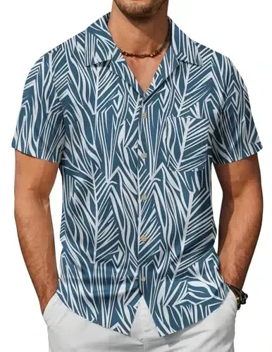COOFANDY Mens Hawaiian Shirt Short Sleeve Buttoon Down Shirts Casual Tropical Floral Summer Linen Shirts - 1