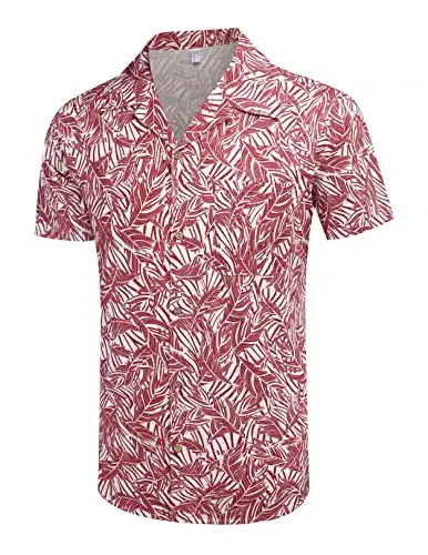 COOFANDY Mens Hawaiian Shirt Short Sleeve Buttoon Down Shirts Casual Tropical Floral Summer Linen Shirts - 3