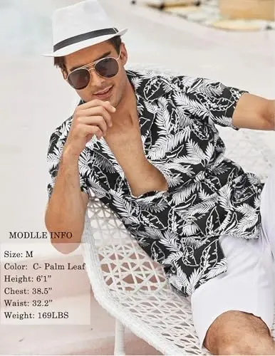 COOFANDY Mens Hawaiian Shirt Short Sleeve Buttoon Down Shirts Casual Tropical Floral Summer Linen Shirts - 5