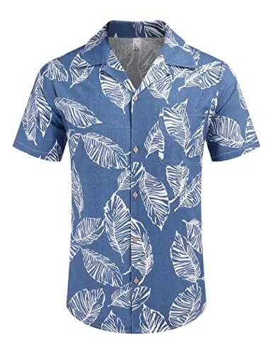 COOFANDY Mens Hawaiian Shirt Short Sleeve Buttoon Down Shirts Casual Tropical Floral Summer Linen Shirts - COOFANDY (1)