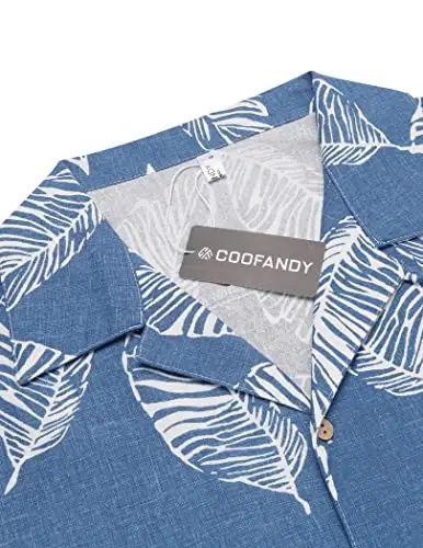COOFANDY Mens Hawaiian Shirt Short Sleeve Buttoon Down Shirts Casual Tropical Floral Summer Linen Shirts - 5